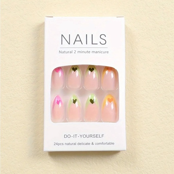 Colorful Heart Almond Medium Press On Nails NWT - Picture 2 of 5
